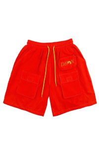 設計紅色純色運動短褲   訂做時尚繡花logo運動短褲   運動褲供應商  多袋  U392       